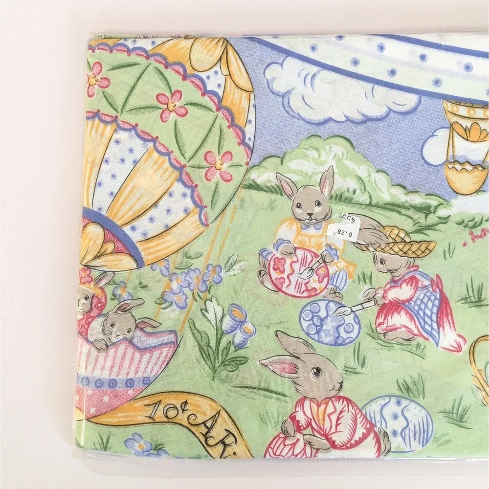 Vtg Easter Tablecloth Carousel Eggs Bunny Merry-Go-Round 70